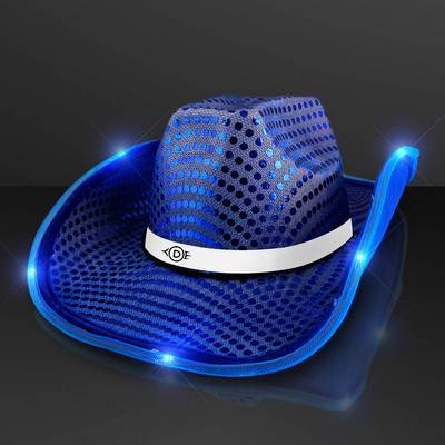 Blue Sequin Cowboy Hat with White Band - PRINTED